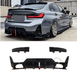 NINTE For 2023 - 2024 BMW 3 Series G20 LCI Gloss Black Rear Lower Diffuser with LED Light - NINTE