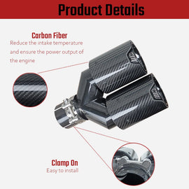 NINTE Dual Exhaust Tip For BMW Universal Tail Pipes Y Style Carbon Fiber 2.5