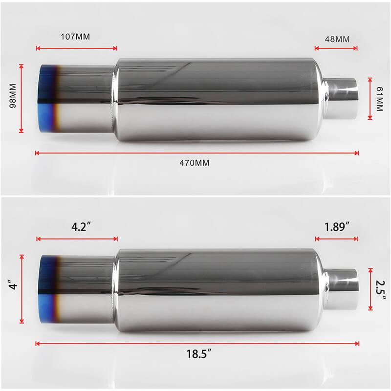 NINTE For Universal Exhaust Muffler 4" JDM Titanium Burnt N1 Tip Stainless T - 304 2.5" Inlet+Silencer - NINTE