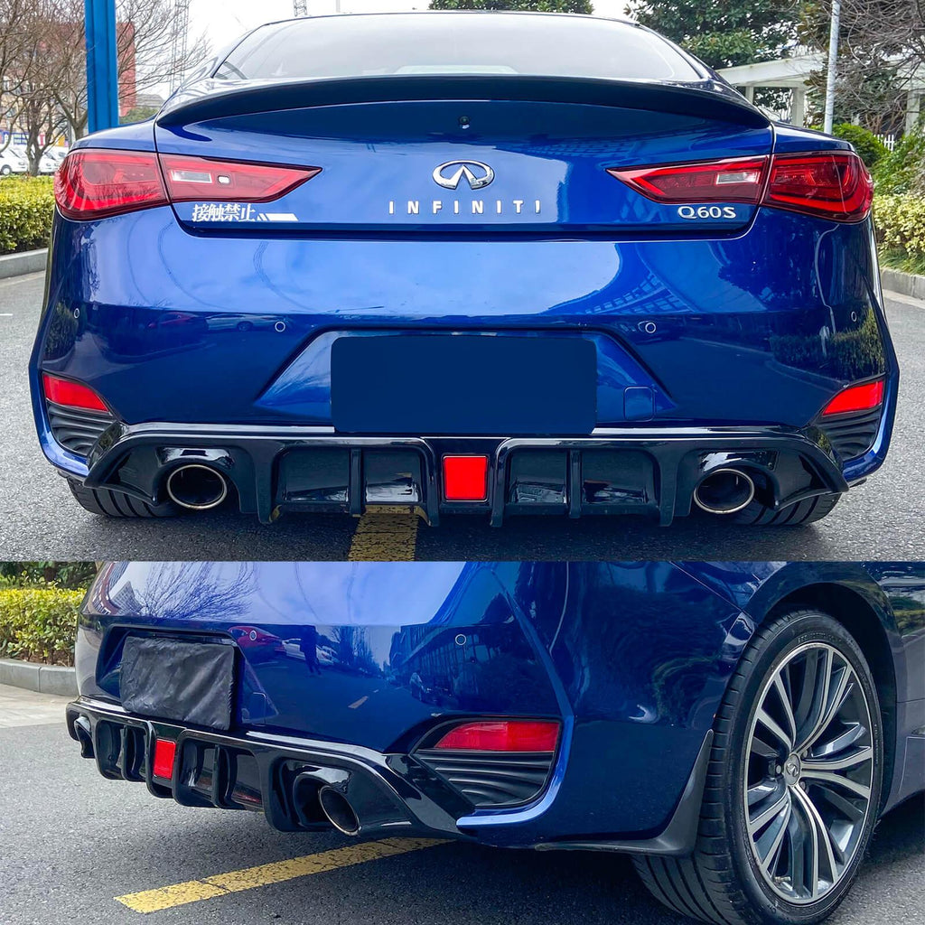 NINTE For 2017 - 2023 Infiniti Q60 ABS Rear Diffuser Rear Bumper Lip With Brake Light - NINTE