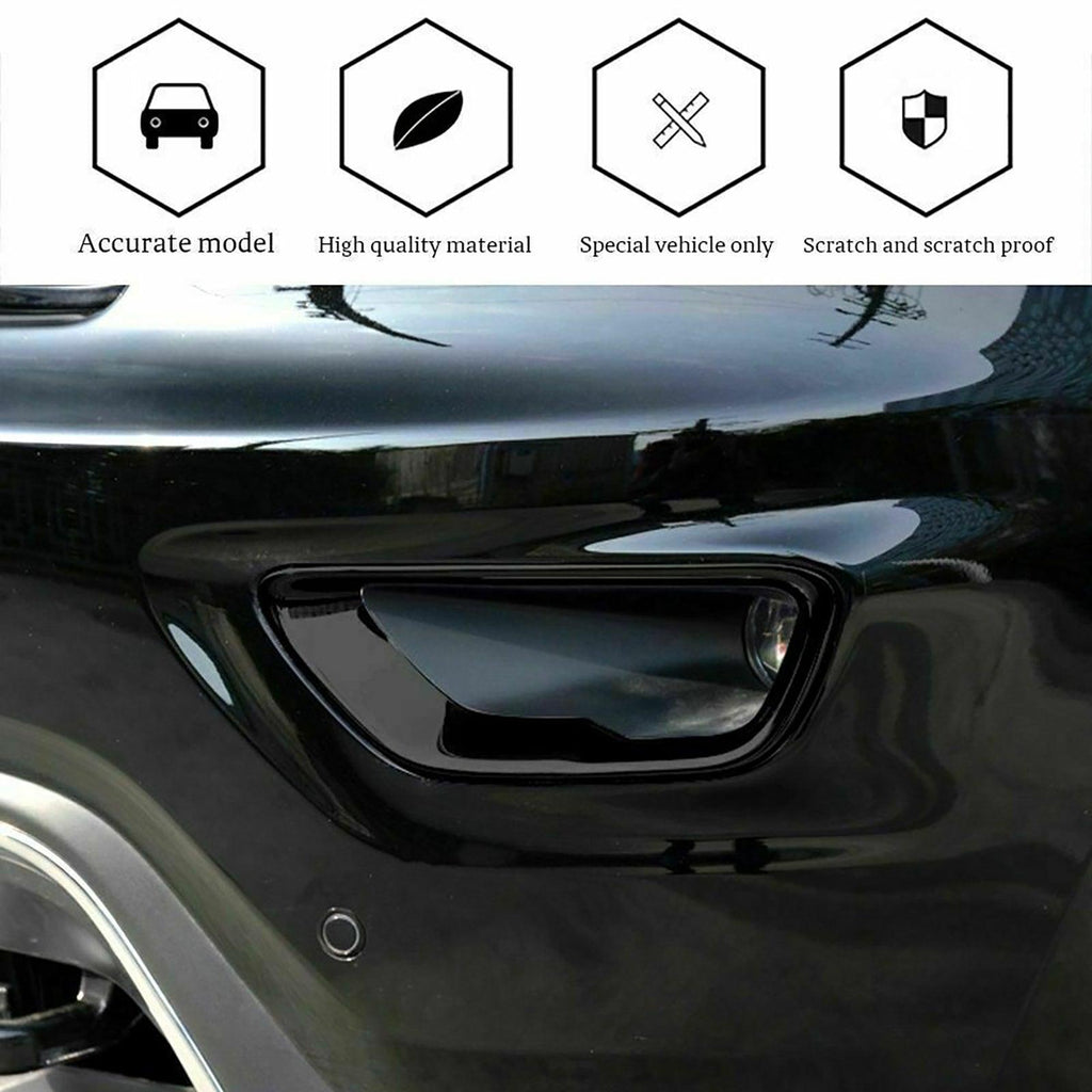 NINTE For 2018 - 2021 Jeep Grand Cherokee Front Fog Light Cover Gloss Black Trim Overlay - NINTE