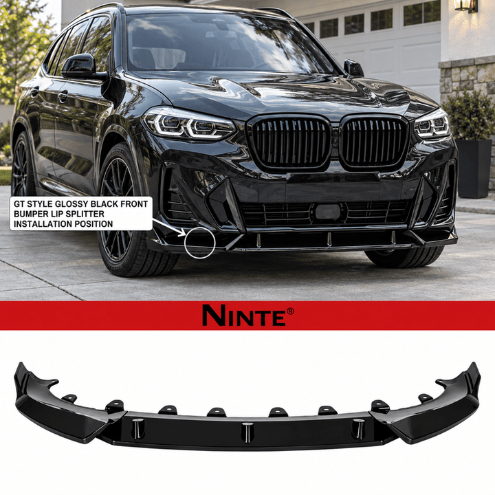 NINTE For BMW G01 X3 G02 X4 LCI M Sport 2022-25 GT-Style Glossy Black Front Bumper Lip - NINTE