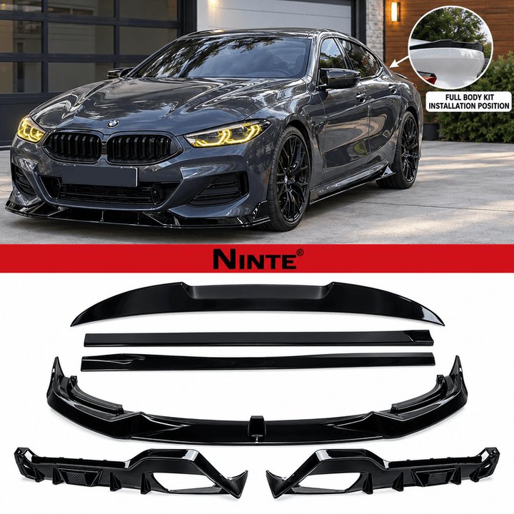 NINTE Side Skirts Splitter Rocker Panels Fit for BMW 8 Series G14 G15 840i M850i 2018+ Painted Gloss Black One Piece AC Style Without Logo - NINTE