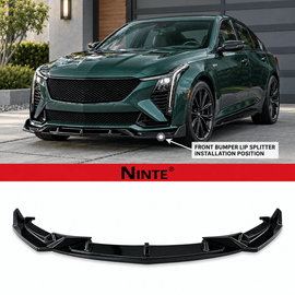 NINTE Front Bumper Lip Splitter Kit Fit for Cadillac CT5-V 2024-2026 Painted Gloss Black 3-Piece Sport Style Without Logo - NINTE
