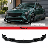 NINTE Front Bumper Lip Splitter Kit Fit for Cadillac CT5-V 2024-2026 Painted Gloss Black 3-Piece Sport Style Without Logo