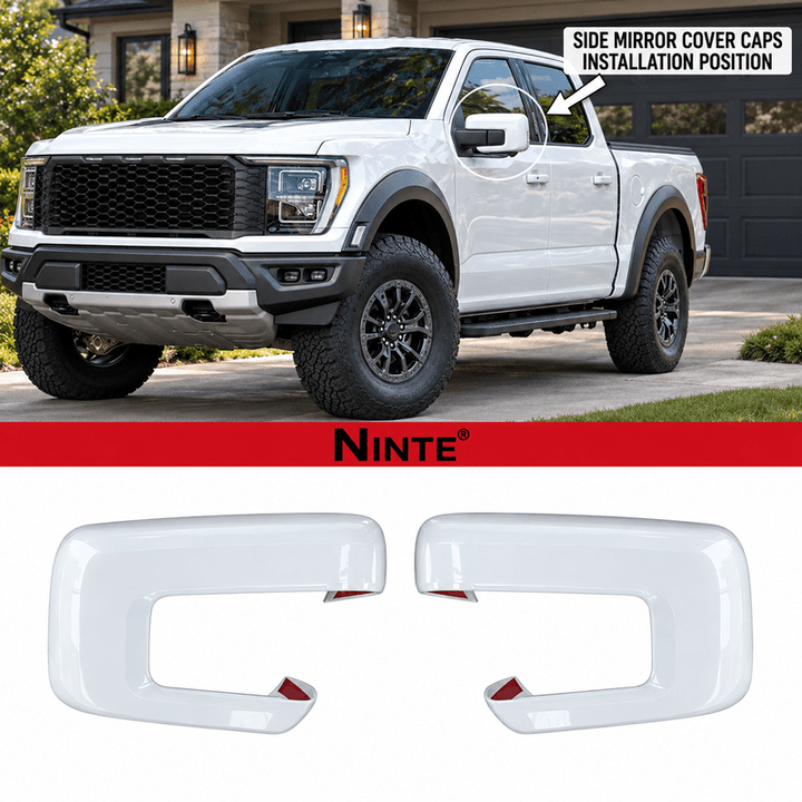 NINTE Side Mirror Cover Caps Overlays Fit for 2021-2026 Ford F150 Painted Gloss White Pair With Turn Signal Hole Sport Style Without Logo - NINTE