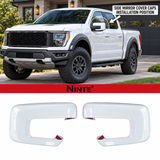 NINTE Side Mirror Cover Caps Overlays Fit for 2021-2026 Ford F150 Painted Gloss White Pair With Turn Signal Hole Sport Style Without Logo
