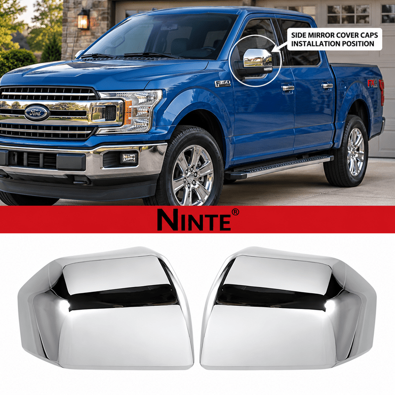NINTE Mirror Caps for 2015-2020 Ford F-150, Non-Tow Top-Half Covers, 2-Piece - NINTE