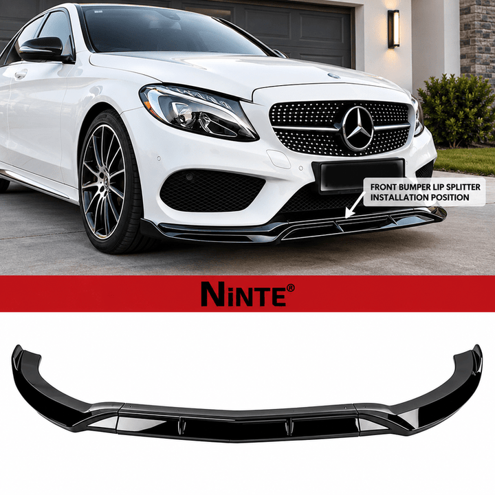 NINTE For 2015-2018 Benz C-Class W205 Sport Front Lip Front Bumper Lip Splitter ABS 3PCS - NINTE