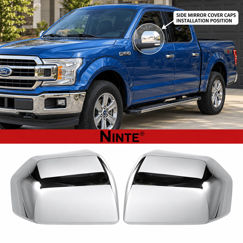 NINTE Mirror Caps for 2015-2020 Ford F-150, Non-Tow Top-Half Covers, 2-Piece - NINTE