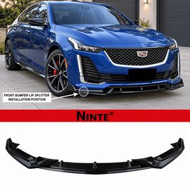 NINTE Front Bumper Lip Splitter Fit for Cadillac CT5 and CT5-V 2020-2025 Painted Gloss Black One Piece Sport Style Without Logo - NINTE