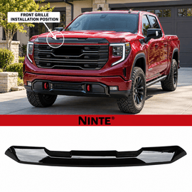 NINTE Front Upper Grille Hood Bulge Cover Molding Trim fit for 2022-2026 GMC Sierra 1500 Painted Gloss Black One Piece Overlay Sport Style Without Logo - NINTE