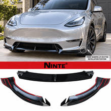Load image into Gallery viewer, NINTE Front Lip for Tesla Model Y 2020-2024 V Style ABS Painted Gloss Black Bumper Spoiler Splittber Body Kits Guard Front Chin Splitter 3 PCS - NINTE
