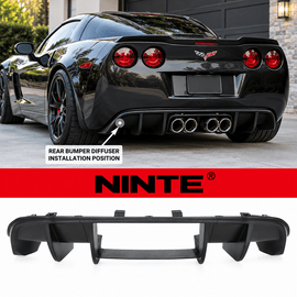 NINTE Rear Bumper Lip Splitter Kit Fit for Chevrolet Corvette C6 2005-2013 Painted Gloss Black ABS Plastic Without Logo - NINTE