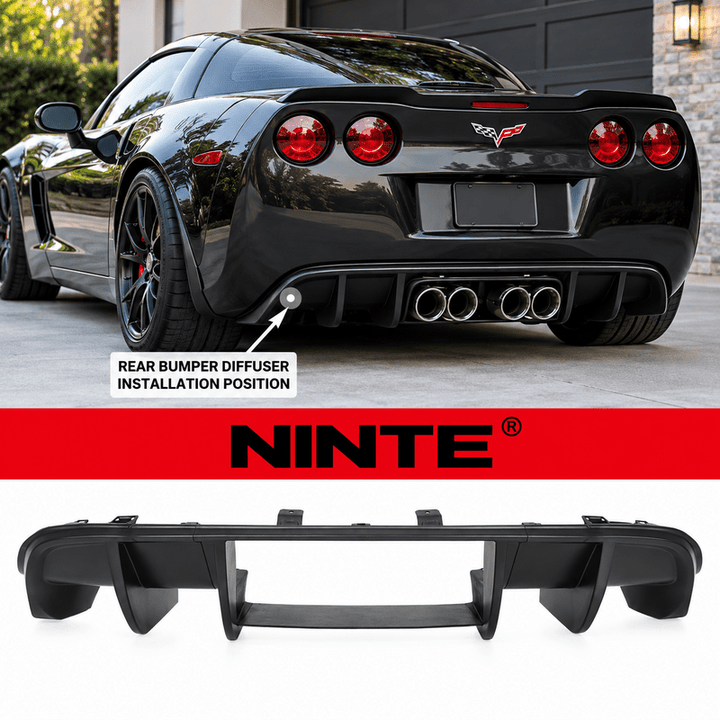 NINTE Rear Bumper Lip Splitter Kit Fit for Chevrolet Corvette C6 2005-2013 Painted Gloss Black ABS Plastic Without Logo - NINTE