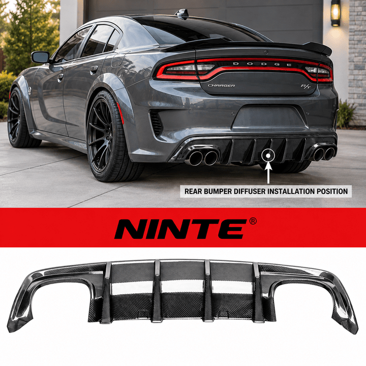 NINTE For 2020-2023 Dodge Charger Widebody Quad Exhaust Rear Diffuser Rear Bumper Lip - NINTE