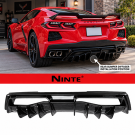 NINTE Rear Bumper Lip Diffuser Splitter Fit for Chevy Corvette C8 2020-2026 Painted Gloss Black ABS One Piece Sport Style Without Logo