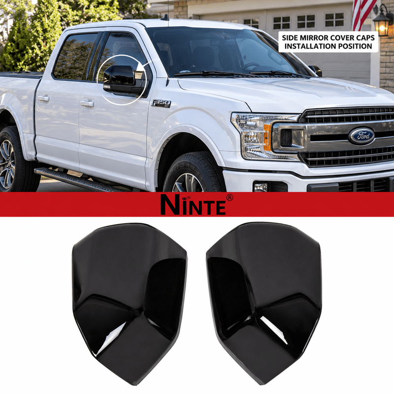 NINTE Mirror Caps for 2015-2020 Ford F-150, Non-Tow Top-Half Covers, 2-Piece - NINTE