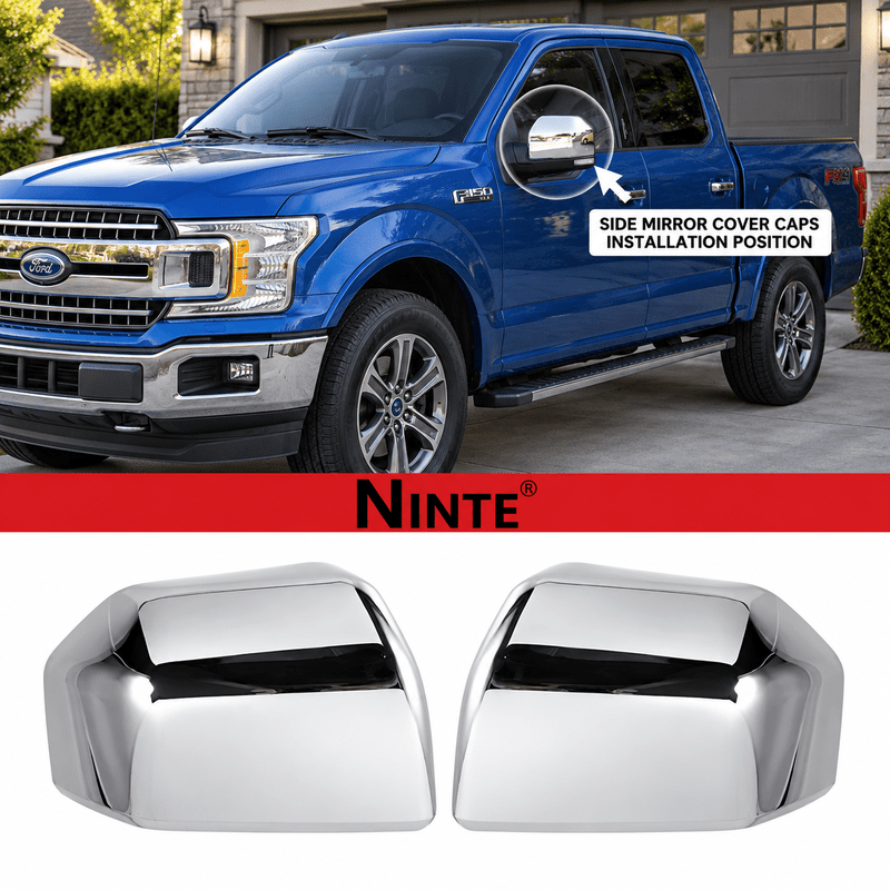 NINTE Mirror Caps for 2015-2020 Ford F-150, Non-Tow Top-Half Covers, 2-Piece - NINTE