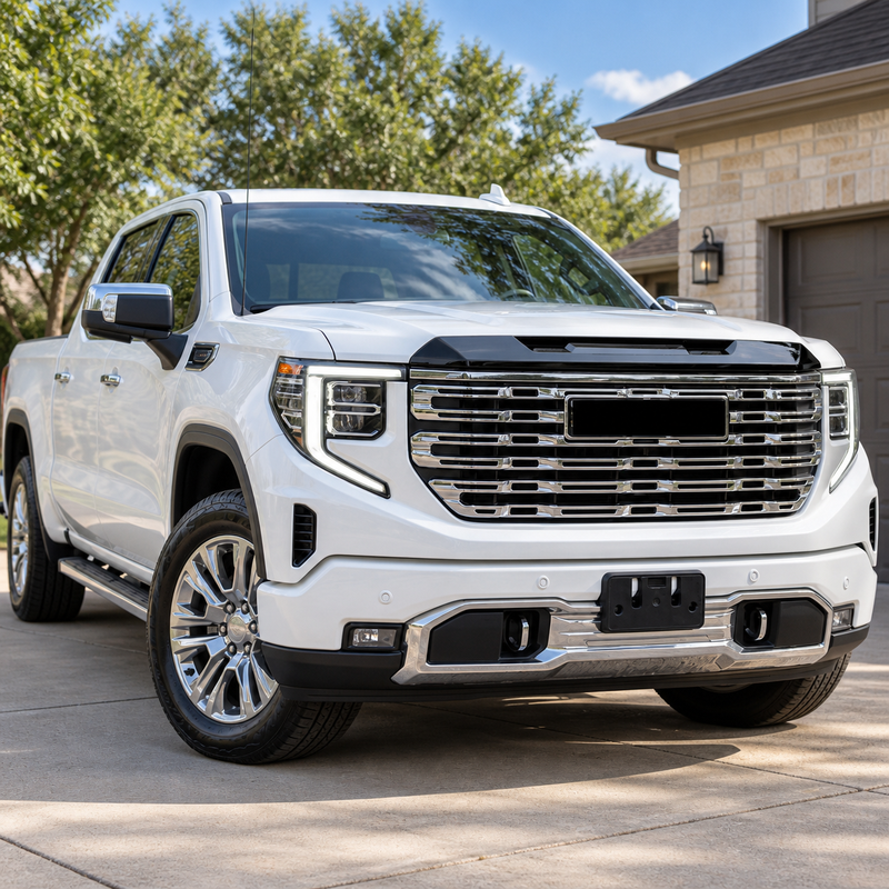 Front Grille Upper Top Molding Trim Piece Fit for GMC Sierra 1500 2022-2026 Chrome One Piece Style Without Logo