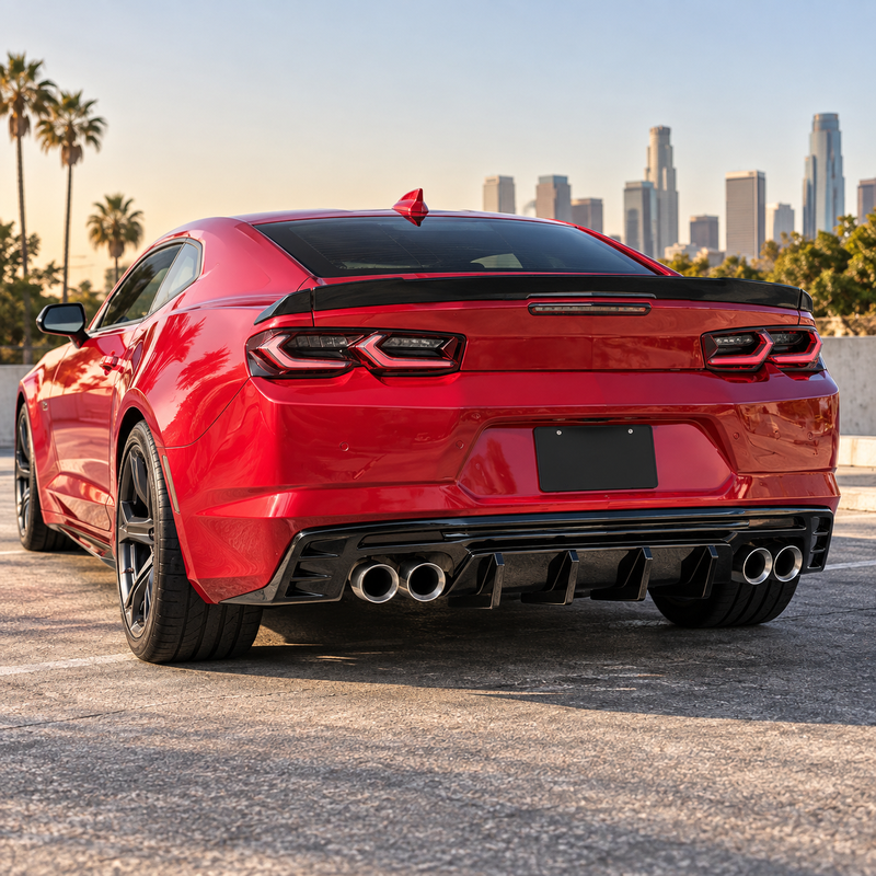 NINTE Rear Bumper Diffuser Lip Splitter Fit for 2016-2023 Chevrolet Camaro Painted Gloss Black Quad Exhaust Sport Style Without Logo