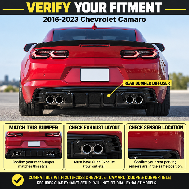 NINTE Rear Bumper Diffuser Lip Splitter Fit for 2016-2023 Chevrolet Camaro Painted Gloss Black Quad Exhaust Sport Style Without Logo