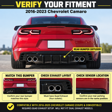 Laden Sie das Bild in den Galerie-Viewer, NINTE Rear Bumper Diffuser Lip Splitter Fit for 2016-2023 Chevrolet Camaro Painted Gloss Black Quad Exhaust Sport Style Without Logo