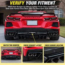 NINTE Rear Bumper Lip Diffuser Splitter Fit for Chevy Corvette C8 2020-2026 Painted Gloss Black ABS One Piece Sport Style Without Logo - NINTE