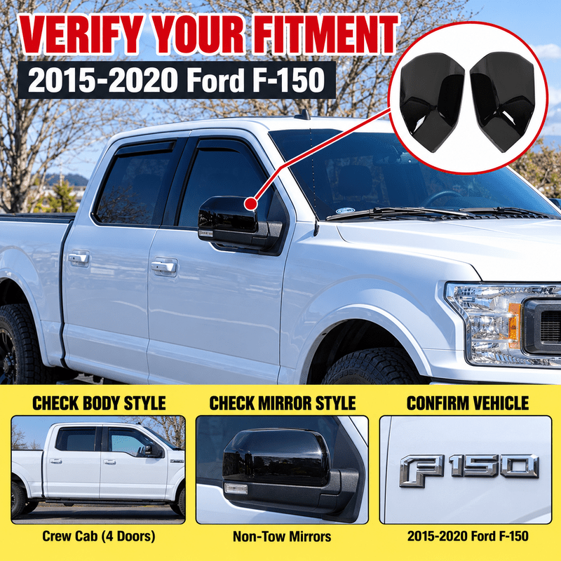 NINTE Mirror Caps for 2015-2020 Ford F-150, Non-Tow Top-Half Covers, 2-Piece - NINTE