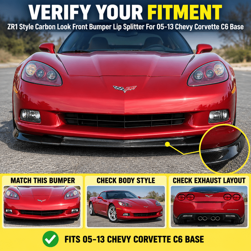 NINTE ZR1-Style Front Bumper Lip Splitter for 2005-2013 Chevrolet Corvette C6 Base – Track-Inspired Aero - NINTE