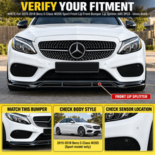 NINTE For 2015-2018 Benz C-Class W205 Sport Front Lip Front Bumper Lip Splitter ABS 3PCS - NINTE