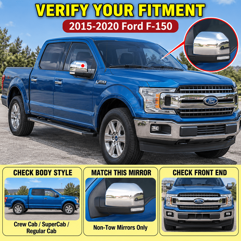 NINTE Mirror Caps for 2015-2020 Ford F-150, Non-Tow Top-Half Covers, 2-Piece - NINTE