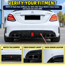 NINTE B Style Rear Diffuser for 2015-2021 Benz W205 C-Class Sedan C63 C63S C43 C43S AMG - NINTE