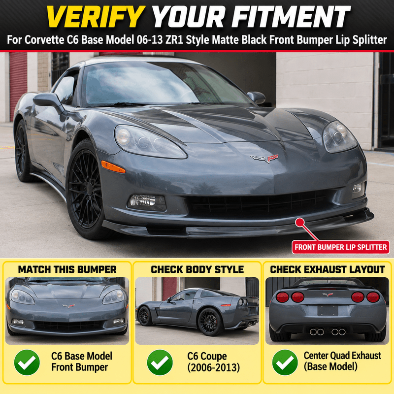 NINTE ZR1-Style Front Bumper Lip Splitter for 2005-2013 Chevrolet Corvette C6 Base – Track-Inspired Aero - NINTE