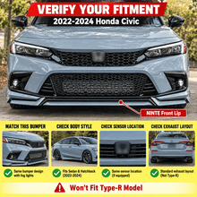 NINTE Front Lip For 2022-2024 Honda Civic Sedan/Hatchback Yofer V3 Style Bumper Spliter Chin - NINTE