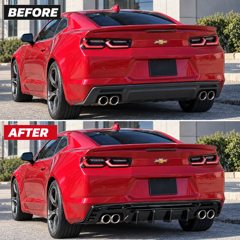 NINTE Rear Bumper Diffuser Lip Splitter Fit for 2016-2023 Chevrolet Camaro Painted Gloss Black Quad Exhaust Sport Style Without Logo