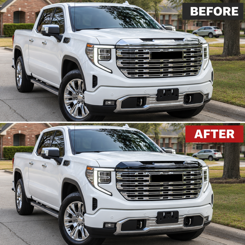Front Grille Upper Top Molding Trim Piece Fit for GMC Sierra 1500 2022-2026 Chrome One Piece Style Without Logo