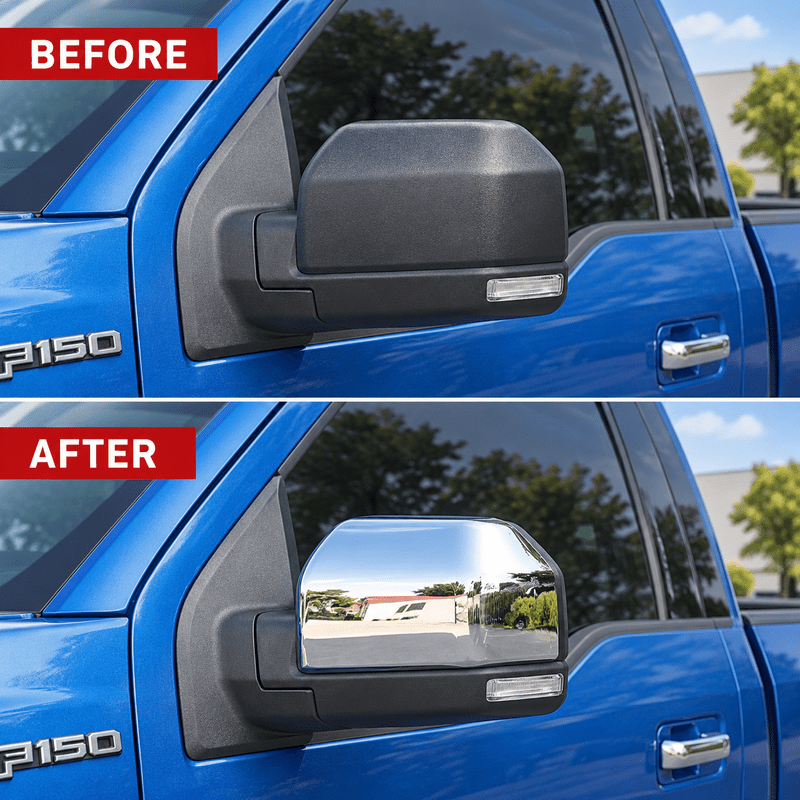 NINTE Mirror Caps for 2015-2020 Ford F-150, Non-Tow Top-Half Covers, 2-Piece - NINTE