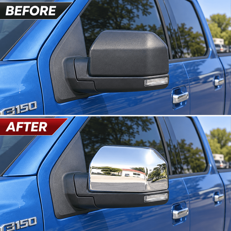 NINTE Mirror Caps for 2015-2020 Ford F-150, Non-Tow Top-Half Covers, 2-Piece - NINTE