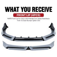 NINTE Front Lip For 2022-2024 Honda Civic Sedan/Hatchback Yofer V3 Style Bumper Spliter Chin - NINTE