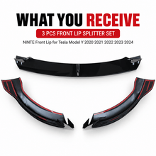 NINTE Front Lip for Tesla Model Y 2020-2024 V Style ABS Painted Gloss Black Bumper Spoiler Splittber Body Kits Guard Front Chin Splitter 3 PCS - NINTE