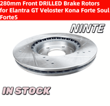 NINTE 280mm Front DRILLED Brake Rotors for Elantra GT Veloster Kona Forte Soul Forte5