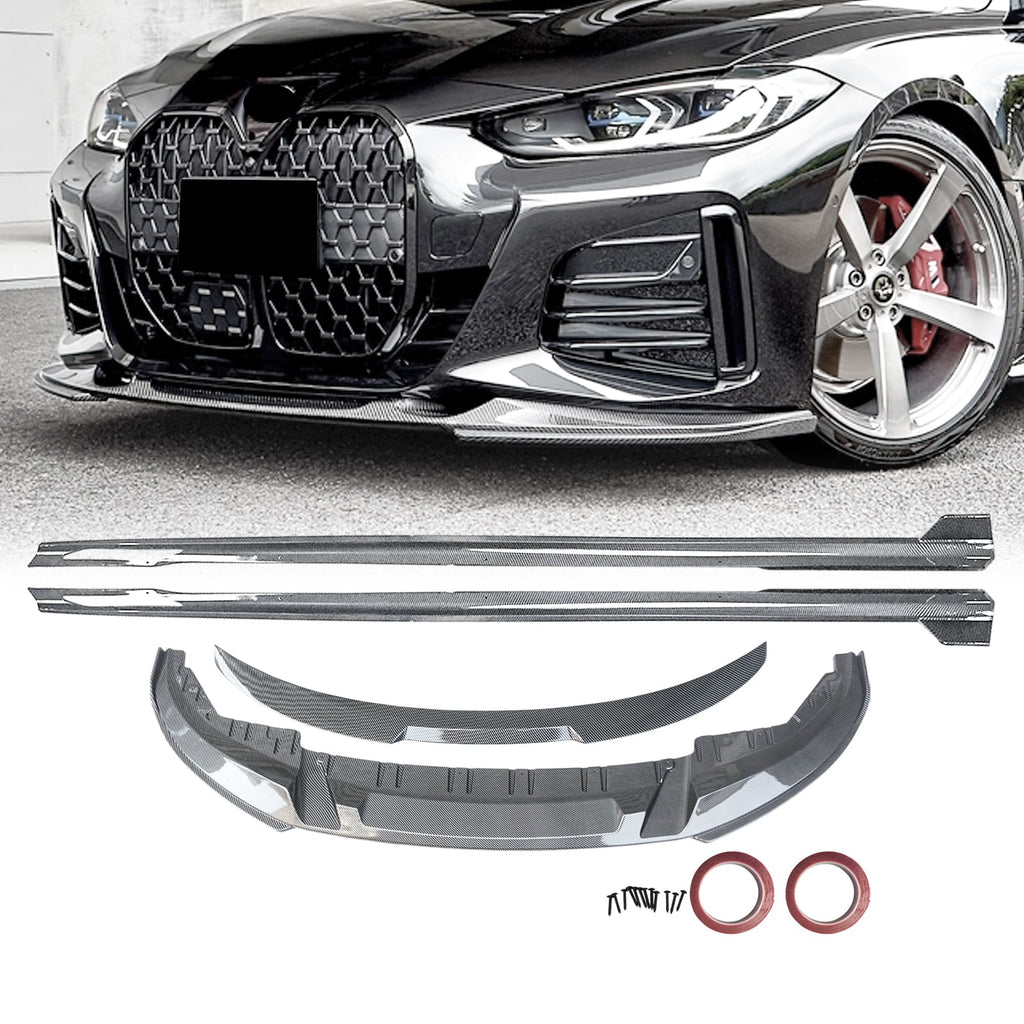 NINTE Front Lip Side Skirts Rear Spoiler For 2022 2023 BMW 4-Series Gran Coupe G26 M440i 4DR I4 M50 ABS Carbon Fiber Look