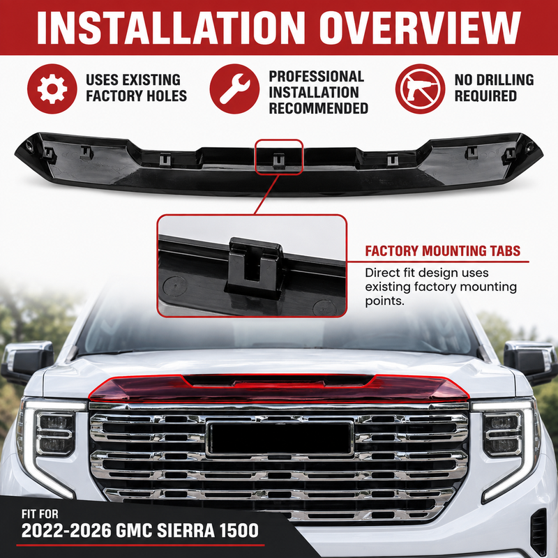 Front Grille Upper Top Molding Trim Piece Fit for GMC Sierra 1500 2022-2026 Chrome One Piece Style Without Logo