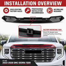 Laden Sie das Bild in den Galerie-Viewer, Front Grille Upper Top Molding Trim Piece Fit for GMC Sierra 1500 2022-2026 Chrome One Piece Style Without Logo