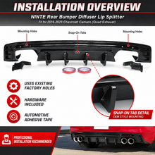 Laden Sie das Bild in den Galerie-Viewer, NINTE Rear Bumper Diffuser Lip Splitter Fit for 2016-2023 Chevrolet Camaro Painted Gloss Black Quad Exhaust Sport Style Without Logo