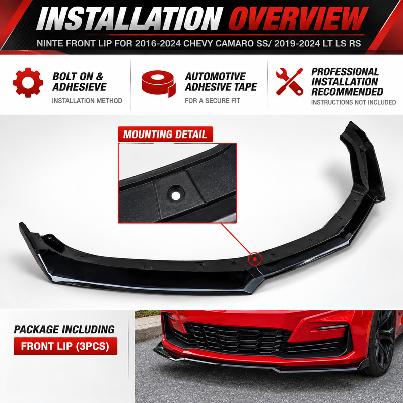 NINTE Front Lip For 2016-2024 Chevy Camaro SS/ 2019-2024 LT LS RS