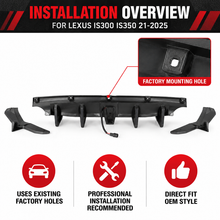 NINTE For Lexus IS300 IS350 2021-2025 JDM Glossy Black Rear Bumper Diffuser W/ Led Light
