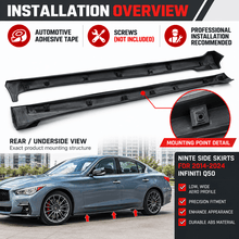 NINTE Side Skirt Rocker Panel Splitters for 2014-2024 Infiniti Q50 – Low, Wide Aero Profile - NINTE