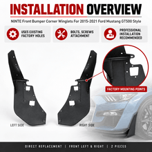NINTE Front Bumper Corner Winglets For 2015-2021 Ford Mustang GT500 Style - NINTE
